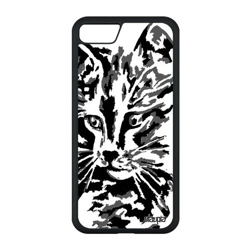 Coque en silicone iPhone SE 2020 chat artistique mignon noir motif dessin fille peinture petit mobile alu chaton etui