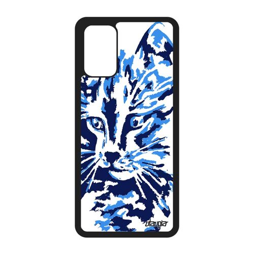 Coque Chat Galaxy S20+ Plus Silicone Petit Art Noir Mignon Design Housse Dessin Peinture Image Chaton Bleu Sm-G985f Rigide Samsung