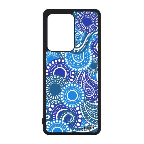 Coque S20 Ultra Silicone Motif Cachemire Bleu Ethnique Rigide Coloré Motif Indienne Portable Fantaisie Made In France Samsung Galaxy