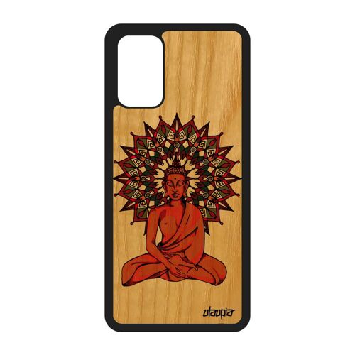 Coque silicone pour S20+ Plus bois bouddha mandala sagesse pochoir rosace hindou Marron yoga image mobile tibet noir Samsung galaxy