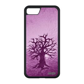 Coque rigide iPhone SE 2020 en silicone peinture arbre nature artistique naturel antichoc etui violet de vie motif foret zen