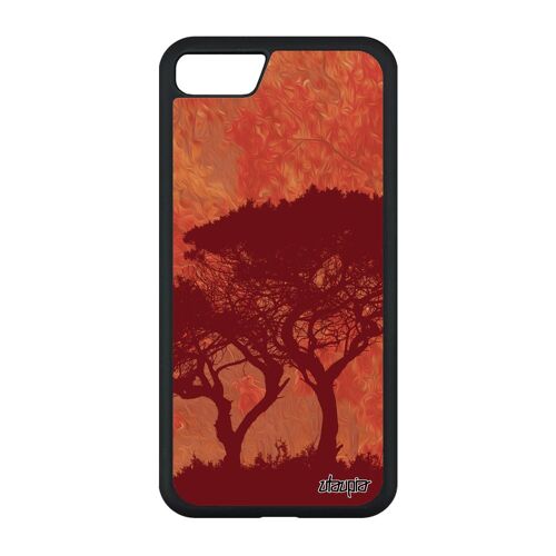 Coque Arbres Pour Iphone Se 2020 Silicone Rouge Nature Design Telephone Peinture Etui Afrique Ecolo Mobile Savane Zen Case De