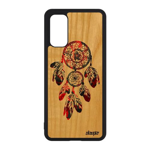 Coque pour Samsung Galaxy S20 en bois silicone attrape reve ethnic portable telephone mobile capteur de dreamcatcher amerindien Gris