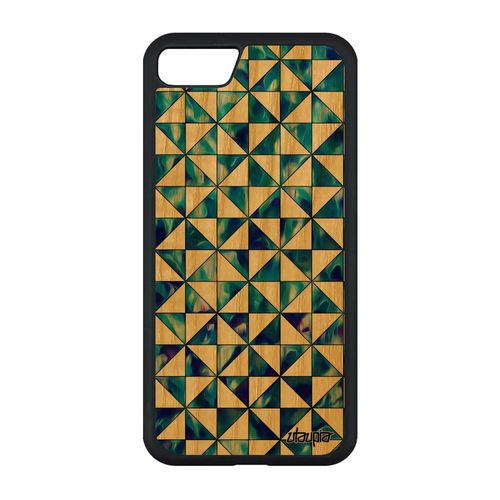 Coque Pour Iphone Se 2020 Bois Silicone Design Carreau Motif Bleu Case Cadeau Effet Coloré Geometrie Smartphone Marbre Carre