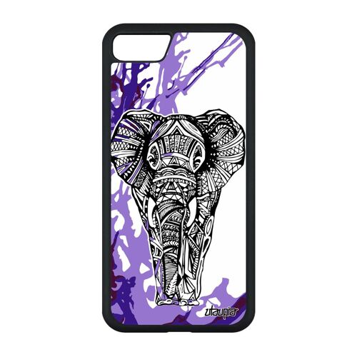 Coque pour iPhone SE 2020 silicone elephant art ethnique fantaisie peinture dessin sagesse noir arbre tribal motif telephone