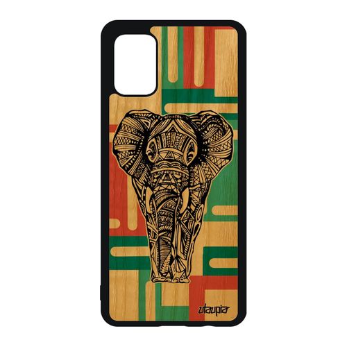 Coque Pour Samsung Galaxy A51 Bois Silicone Elephant 4g Tpu Vert Tribal Case Etui Telephone Animaux Azteque Carré Bumper Dessin De