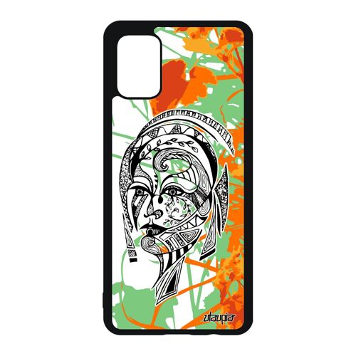 Coque Samsung A51 Silicone Femme Nature Smartphone Fleur Orange Design Psychédelique Tatouage Noir Feuilles Ethnique Coloré Galaxy