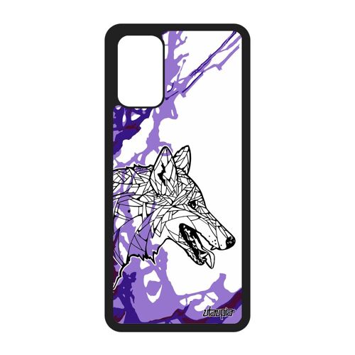 Coque loup Samsung Galaxy S20+ Plus silicone Violet azteque alu ethnique portable montagne noir peinture chien solitaire unique art