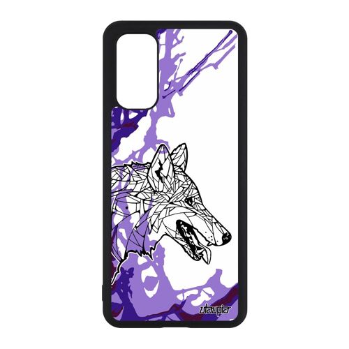Coque Samsung S20 en silicone loup peinture art arbre chien ethnique azteque dessin smartphone solitaire Violet montagne case galaxy