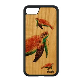 Coque En Bois Silicone Tortue Pour Iphone Se 2022 Animaux Orange Smartphone Peinture Antichoc Portable Animal Tpu Design Frêne