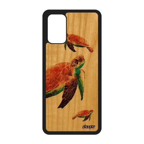 Coque Bois Silicone Pour Samsung Galaxy S20+ Plus Tortue Ocean Original Design Noir Mobile Geante Animal Nature Animaux Orange Jeu.