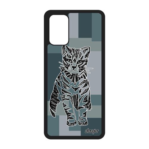 Coque Galaxy S20+ Plus silicone chat mignon housse chaton animal garcon azteque ethnique tribal telephone Gris geometrique Samsung