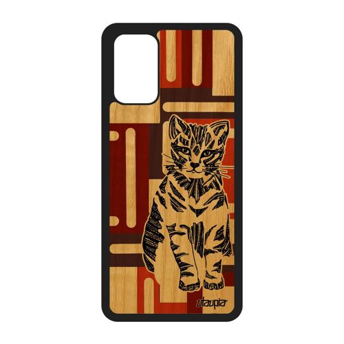 Coque pour Samsung Galaxy S20+ Plus bois silicone chat noir azteque petit animaux tribal dessin chaton ethnique cadeau de noel cube