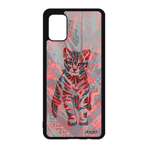 Coque Silicone Samsung A51 Chat Dessin Sauvage Tribal Coloré Pastel Mignon Noir Petit Bumper Azteque Plume Matou Chaton Tpu Galaxy