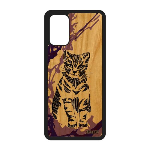 Coque silicone chat pour S20+ Plus en bois femme Violet ethnique original souple animal chaton telephone smartphone Samsung galaxy