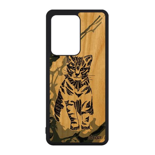 Coque Samsung Galaxy S20 Ultra bois silicone chat noir et blanc telephone dessin 4G Gris felin mignon tatouage unique etui case de