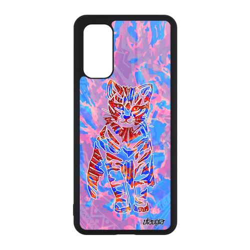 Coque Chat Samsung S20 Silicone Pastel Multicolore Plume Tribal Chaton Azteque Alu Femme Etui Tattoo Design Felin Petit Case Galaxy