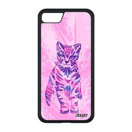 Coque Chat Pour Iphone Se 2020 Silicone Ethnique Plume Mignon Azteque Petit Femme Jolie Motif Pastel Telephone Animaux Violet