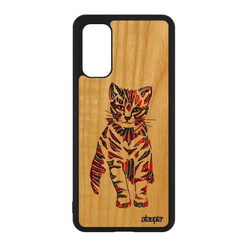 Coque Samsung S20 Bois Silicone Chat Multicolore Tigré Animal Dessin Chaton Etui Ethnique Tribal Coloré Pastel Petit Azteque Galaxy