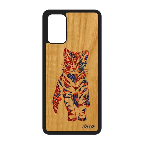 Coque chat Galaxy S20+ Plus bois silicone femme animaux tattoo Bleu mignon ethnique antichoc felin pastel azteque impression Samsung