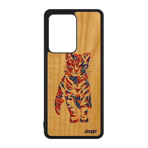 Coque En Bois S20 Ultra Silicone Chat Pastel Tribal De Protection Animaux Impression Smartphone Mignon Telephone Bleu Samsung Galaxy