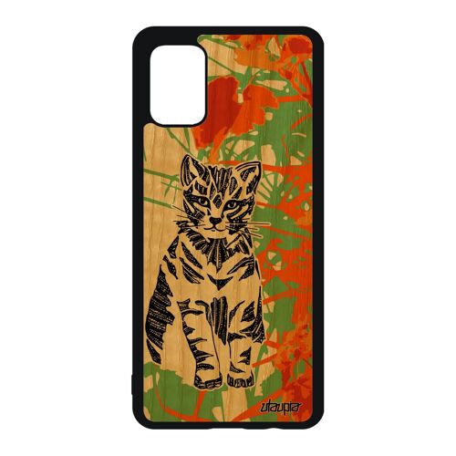 Coque Silicone Chat Galaxy A51 Bois Bumper Animaux Dessin Sauvage Azteque Sm-A515f/Dsn Souple Antichoc Chaton Homme Ethnique Samsung