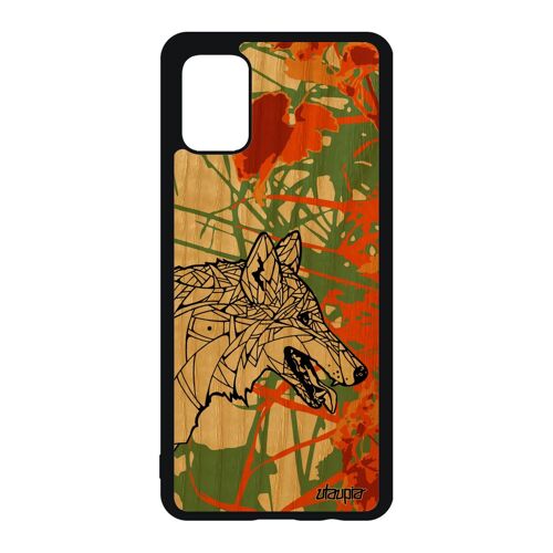 Coque Bois Samsung A51 Silicone Loup De Protection Bumper Noir Frêne Animaux Ethnique Jolie Rigide Souple Dessin Orange Alpha Galaxy