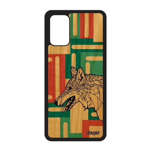 Coque pour Samsung S20+ Plus en bois silicone loup fantaisie animaux tribal chien azteque solitaire Vert etui frêne ethnique galaxy