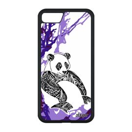 Coque iPhone SE 2020 silicone panda ethnique metal art mobile housse arbre Violet peinture animal dessin etui tribal paix ours