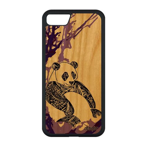 Coque Rigide Telephone Iphone Se 2022 Bois Silicone Panda Tribal Animal Violet Chine Ours Dessin Couleur Cover Housse Noir