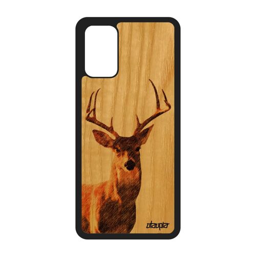 Coque bois naturel pour S20+ Plus silicone cerf brame portable jolie nature faon noir design rigide bumper foret brun Samsung galaxy