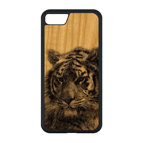 Coque En Bois Pour Iphone Se 2022 Silicone Tigre Animaux Tigresse Animal Smartphone Gris Nature Jolie Felin 64 Go Antichoc De