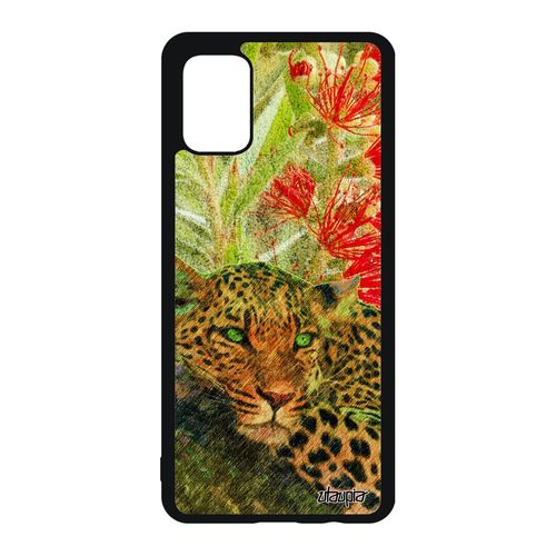 Coque Leopard Guepard Jaguar Pour Samsung Galaxy A51 Silicone Case Dessin Afrique Sauvage Telephone Vert Nature Cover Design Fauve