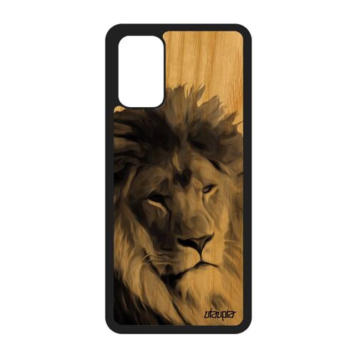 Coque bois lion pour S20+ Plus silicone peinture antichoc motif case noir et blanc gris lionne telephone fauve design Samsung galaxy