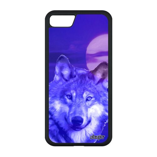 Coque Iphone Se 2022 Silicone Loup Unique Louve Alpha Animaux Animal Noir Bleu Design Housse Nuit Smartphone Lune Predateur De