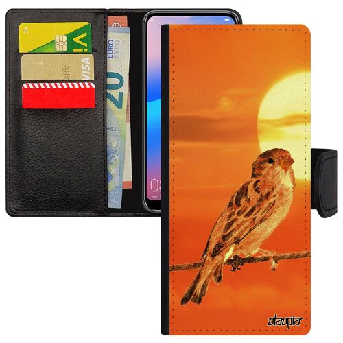 Coque Samsung Galaxy Note 20 oiseau design moineau animaux petit pochette orange couché de soleil mobile ciel animal antichoc housse