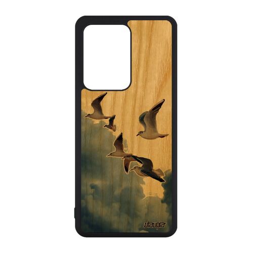 Coque Samsung Galaxy S20 Ultra bois silicone oiseaux mouettes animaux animal housse antichoc mer marin beige nuage de made in France