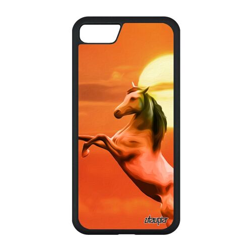Coque Iphone Se 2022 Silicone Cheval Portable Equitation Poney Dessin Smartphone Couché De Soleil Telephone Ciel Animal Orange