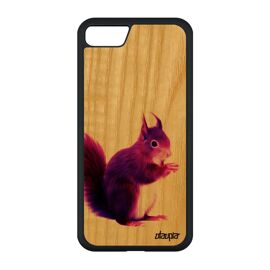 Coque iPhone SE 2020 bois silicone ecureuil mignon peinture violet design mobile nature de protection foret animal bumper etui