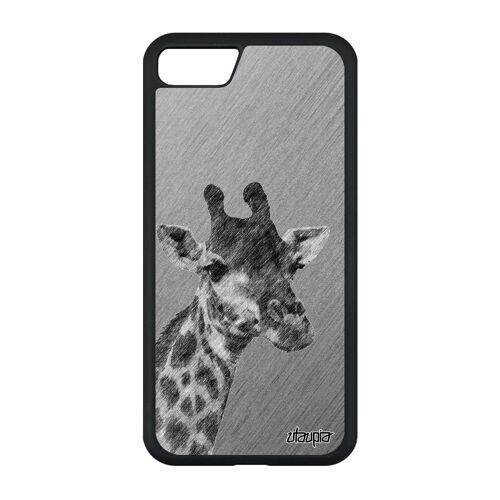 Coque en silicone iPhone SE 2020 girafe design animaux gris savane tacheté effet portable 4G animal afrique alu unique dessin