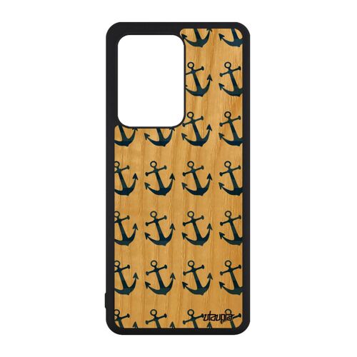 Coque Antichoc Samsung Galaxy S20 Ultra En Bois Et Silicone Ancre Telephone Marinière Tatouage Old School Homme Marine Bumper Ocean