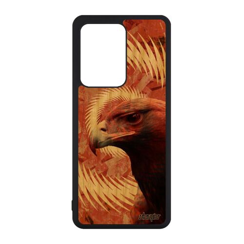 Coque bois pour Galaxy S20 Ultra silicone aigle case texture oiseau orange original rigide mandala design royal animal de Samsung