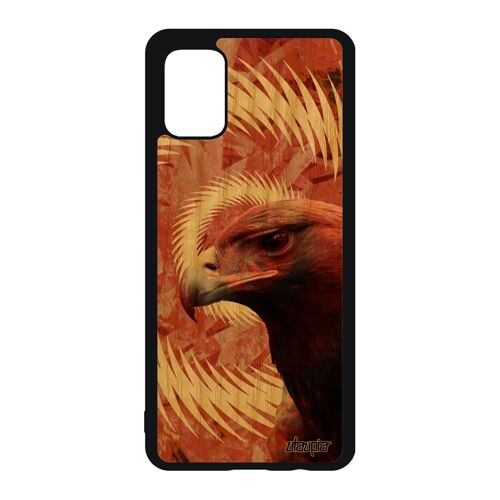 Coque Samsung Galaxy A51 bois silicone aigle texture oiseau design orange antichoc smartphone animal de protection original mandala