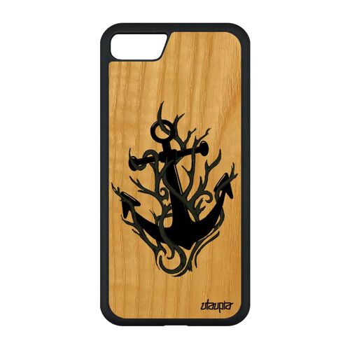Coque En Bois Iphone Se 2022 Silicone Ancre Flamme Graphique Etui Art Gris Telephone Unique Mobile Vintage 128 Go Noir Imprimé