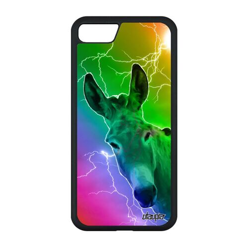 Coque ane pour iPhone SE 2020 silicone bourrique motif arc en ciel vert antichoc eclair animal animaux multicolore mulet tetu