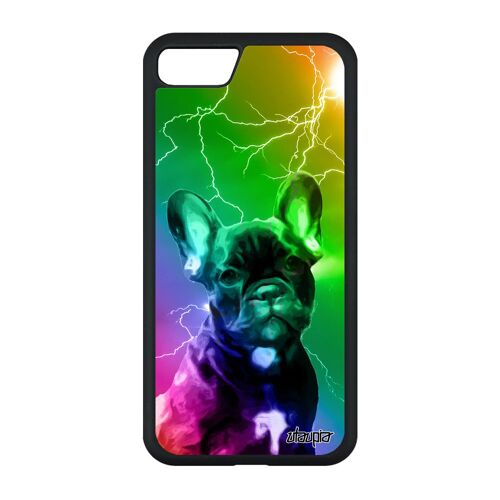 Coque Pour Iphone Se 2022 Silicone Chien Eclair Animal Vert Mignon Bulldog Francais Chiot Arc En Ciel Portable Animaux Design