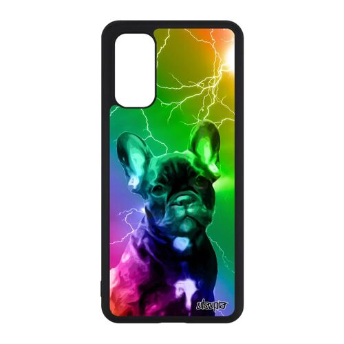 Coque Samsung S20 silicone chien design pas cher bulldog francais multicolore vert personnalisé animaux eclair alu mignon de galaxy
