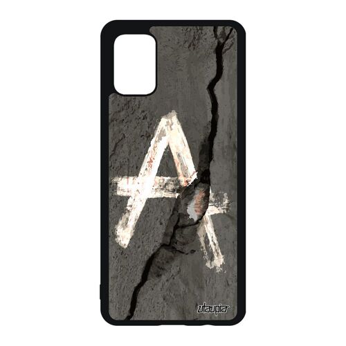 Coque A51 Silicone Anarchie Cassé Punk Antichoc Realiste Noir Urbain Fissure Peinture Metal Blanc Tag Graffiti Dessin Samsung Galaxy