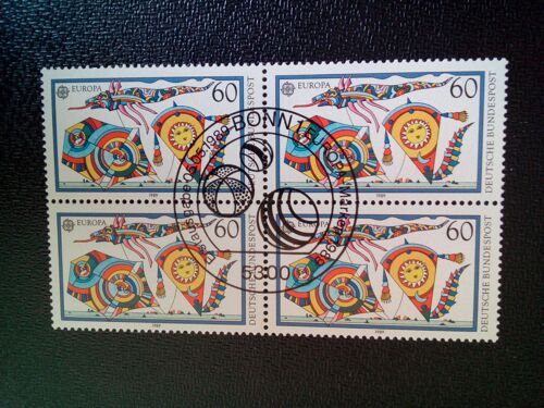 Timbre Allemagne Yt 1249 Bloc De 4 Europa (C.E.P.T.) - Jeux Pour Enfants, Cerfs-Volants 1989 ( 070604 )