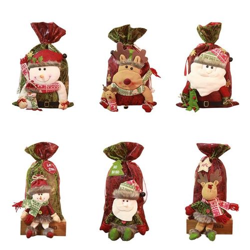 Sac De Bonbons Sac De Noël À Cordon Père Cerf Bonhomme De Neige Bouteille De Vin Fournitures De Festival Cadeau Pour Enfants